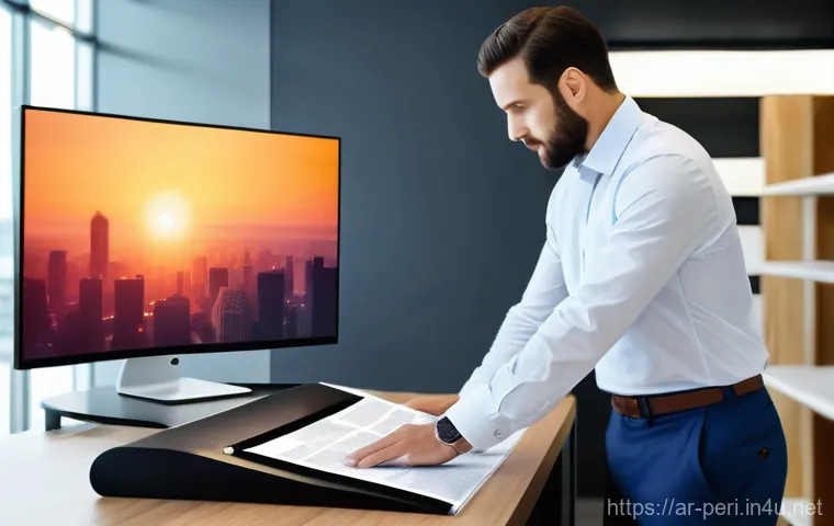 스탠드형 스캐너와 핸드헬드 스캐너 비교 - Prompt 1: The Modern Office Dynamo**