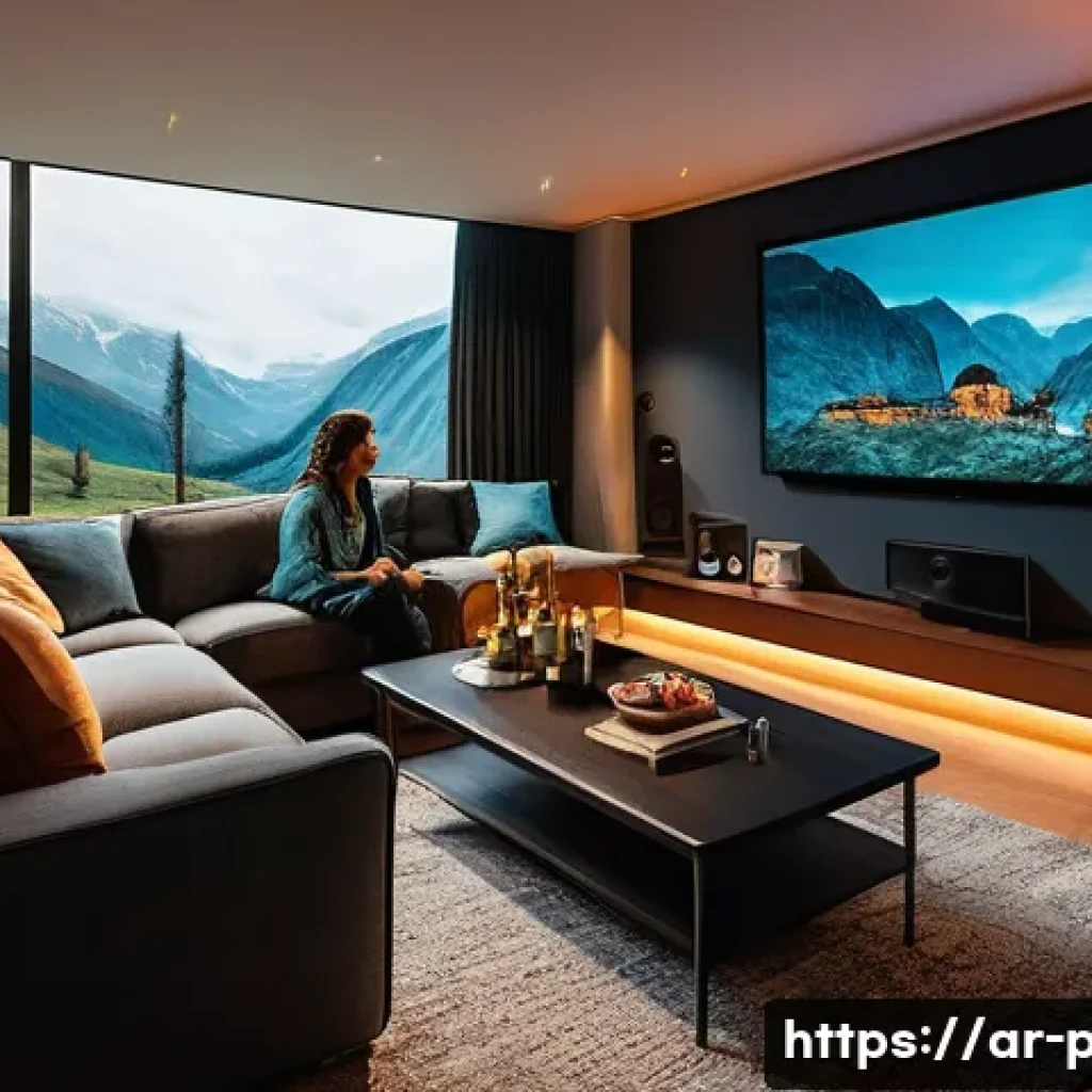프로젝터와 스마트 TV의 장단점 비교 - **Immersive Projector Home Cinema**
    "A cozy, dimly lit living room transformed into a private ci...