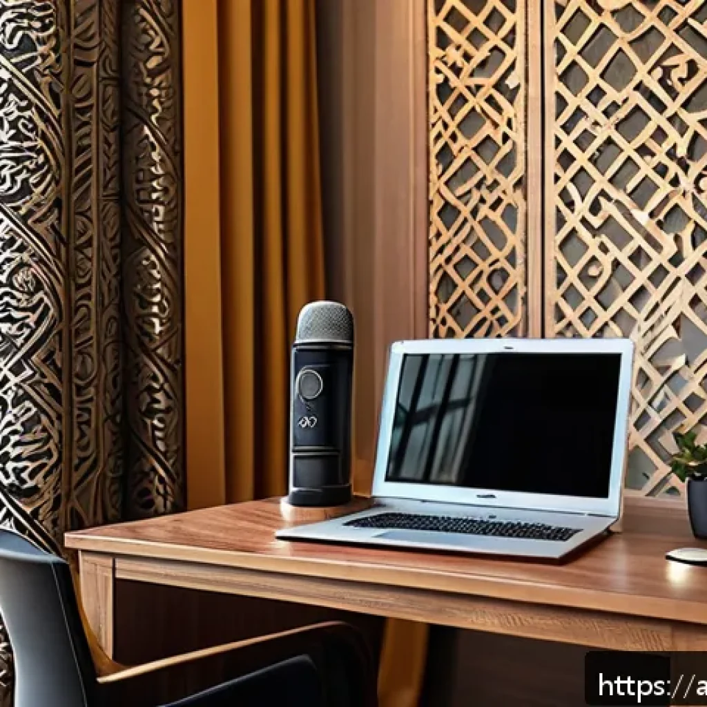 웹캠의 마이크 품질과 추가 장비 추천 - A modern home office setup featuring a high-quality condenser webcam microphone with a unidirectiona...