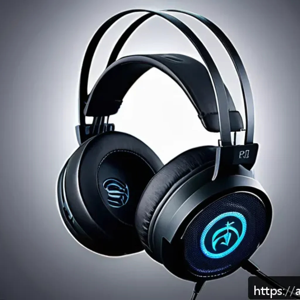 게이밍 헤드셋의 소음 차단 기능 - A detailed close-up of a modern gaming headset featuring thick, breathable synthetic leather ear cus...