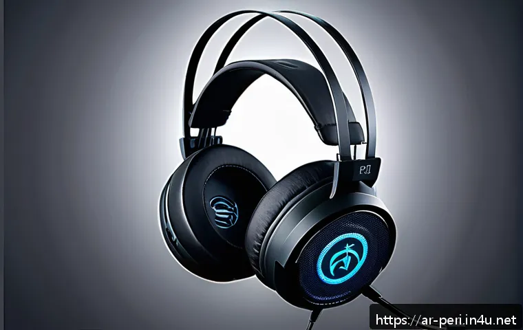 게이밍 헤드셋의 소음 차단 기능 - A detailed close-up of a modern gaming headset featuring thick, breathable synthetic leather ear cus...