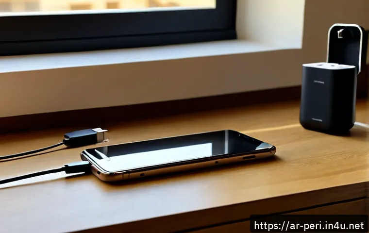 USB 충전기의 전력 용량과 호환성 - Photorealistic close-up of a modern USB charging station on a clean home desk in an Arabic family ap...